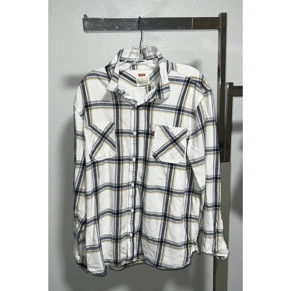 Vintage Levi's Cotton Plaid Long Sleeve Flannel Shirt Button Down Size XL